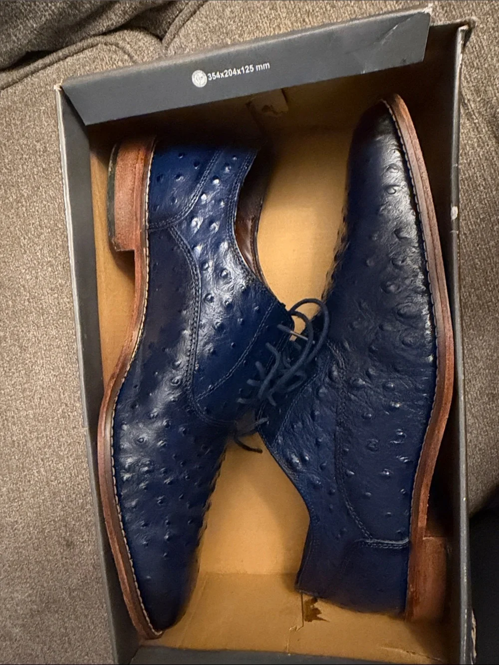 Florsheim Blue Ostrich-Texture Derby Shoes with Tan Welt